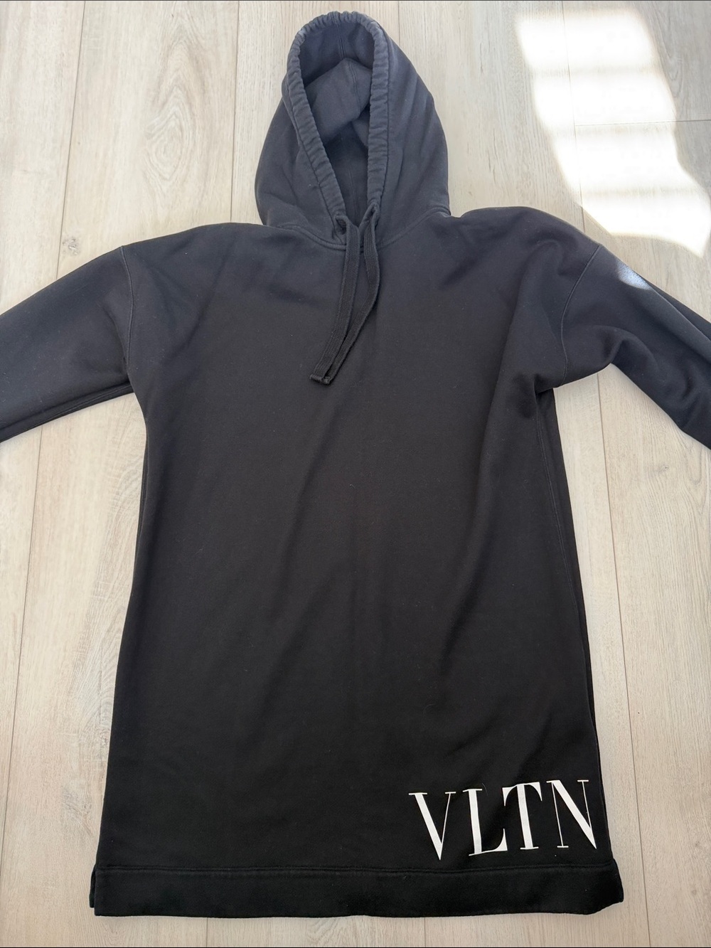 Valentino VLTN Black Hooded Sweatshirt Dress Size Large Made in Italy